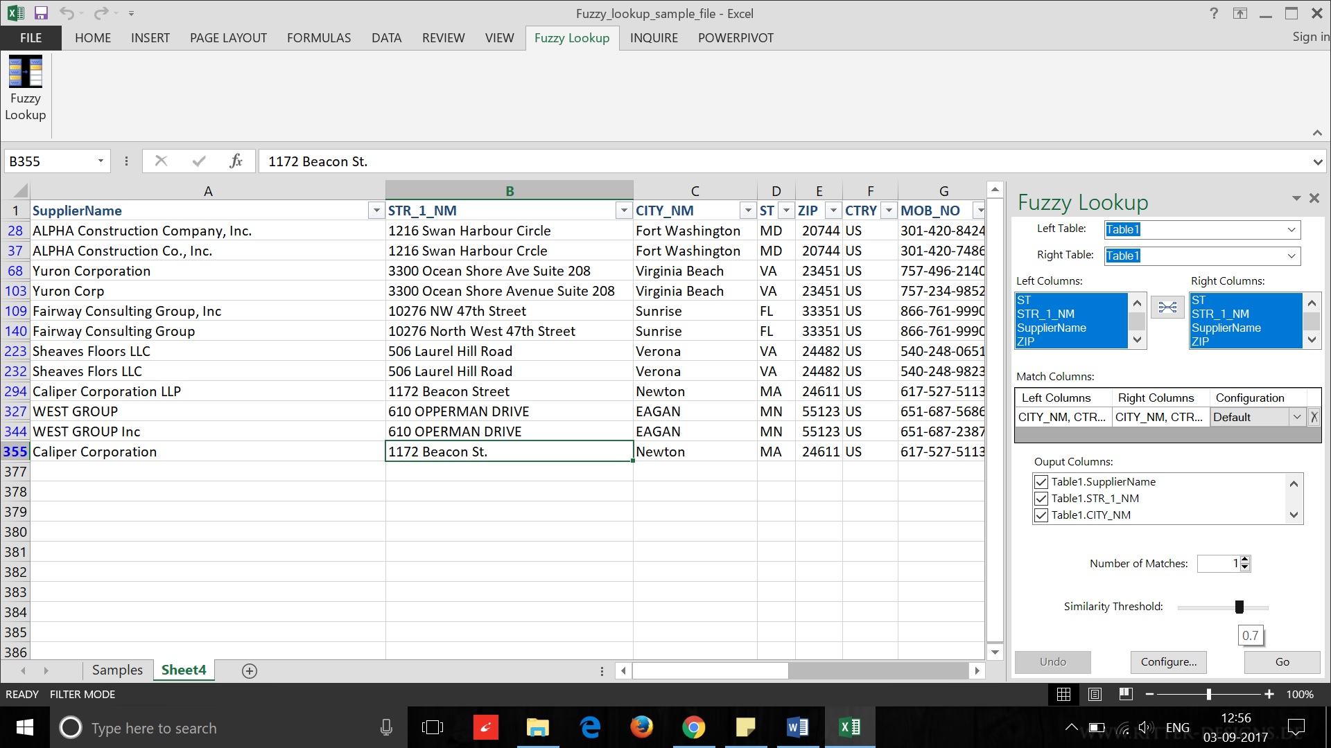 Fuzzy Lookup add-in settings