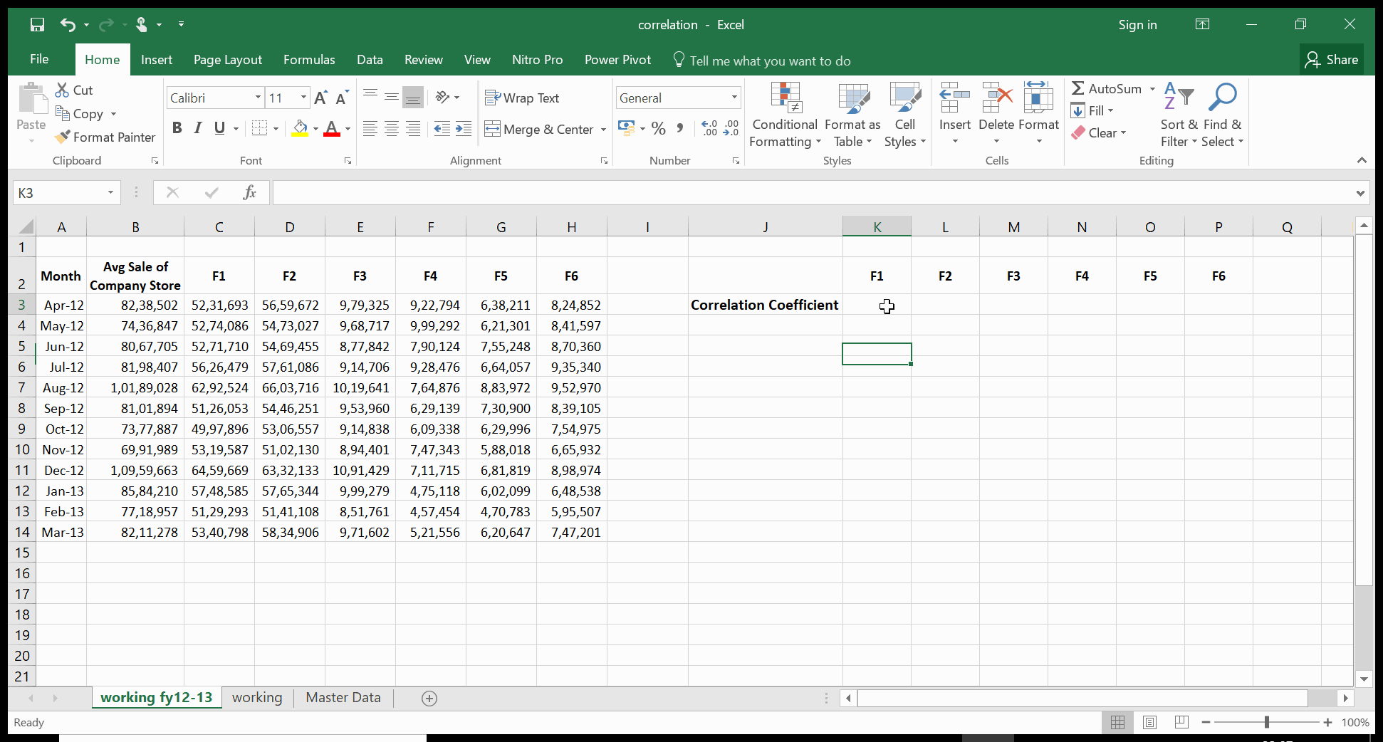 calculating correlation coefficient in excel