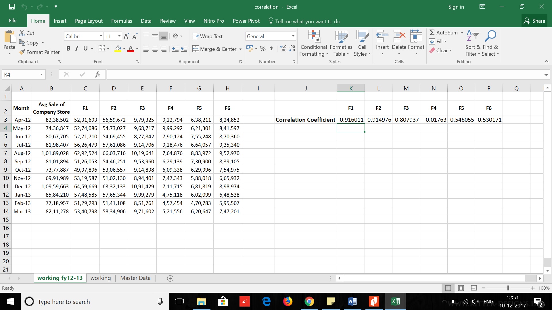 calculating correlation coefficient in excel