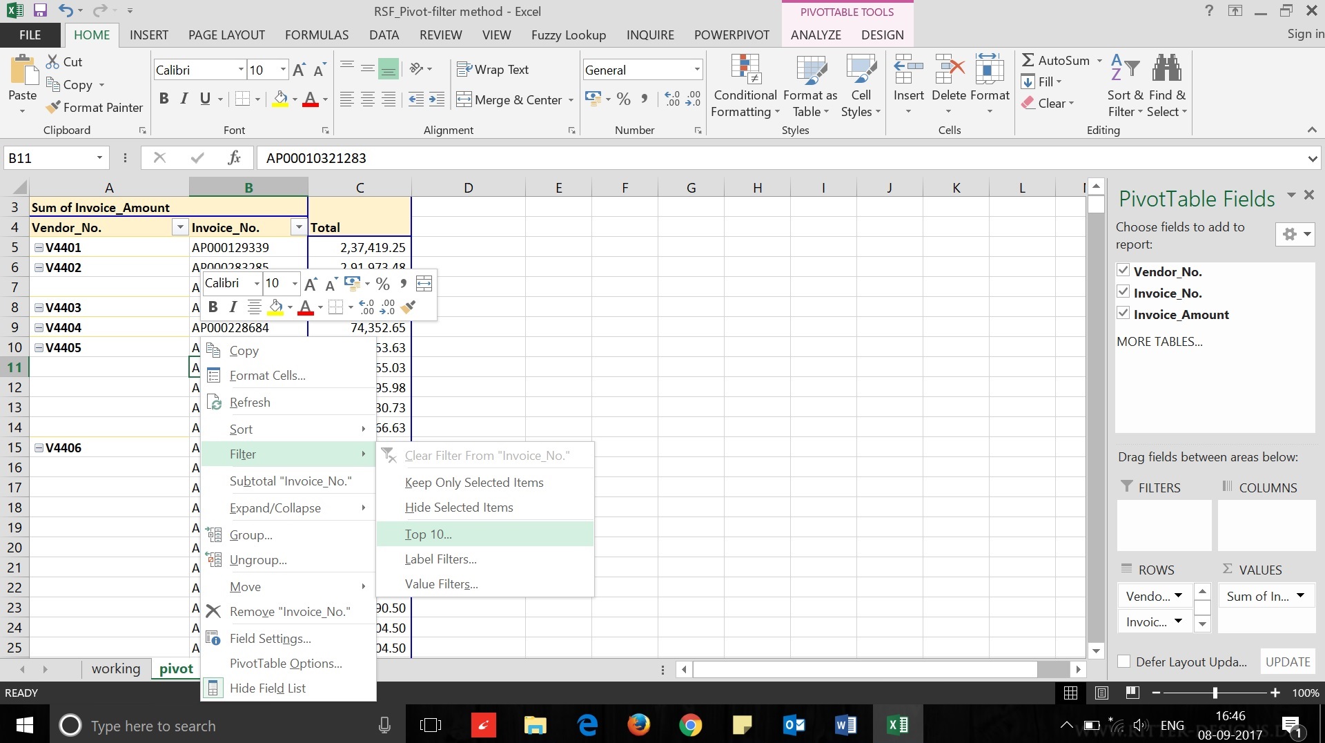 calculating RSF using Pivot and filter