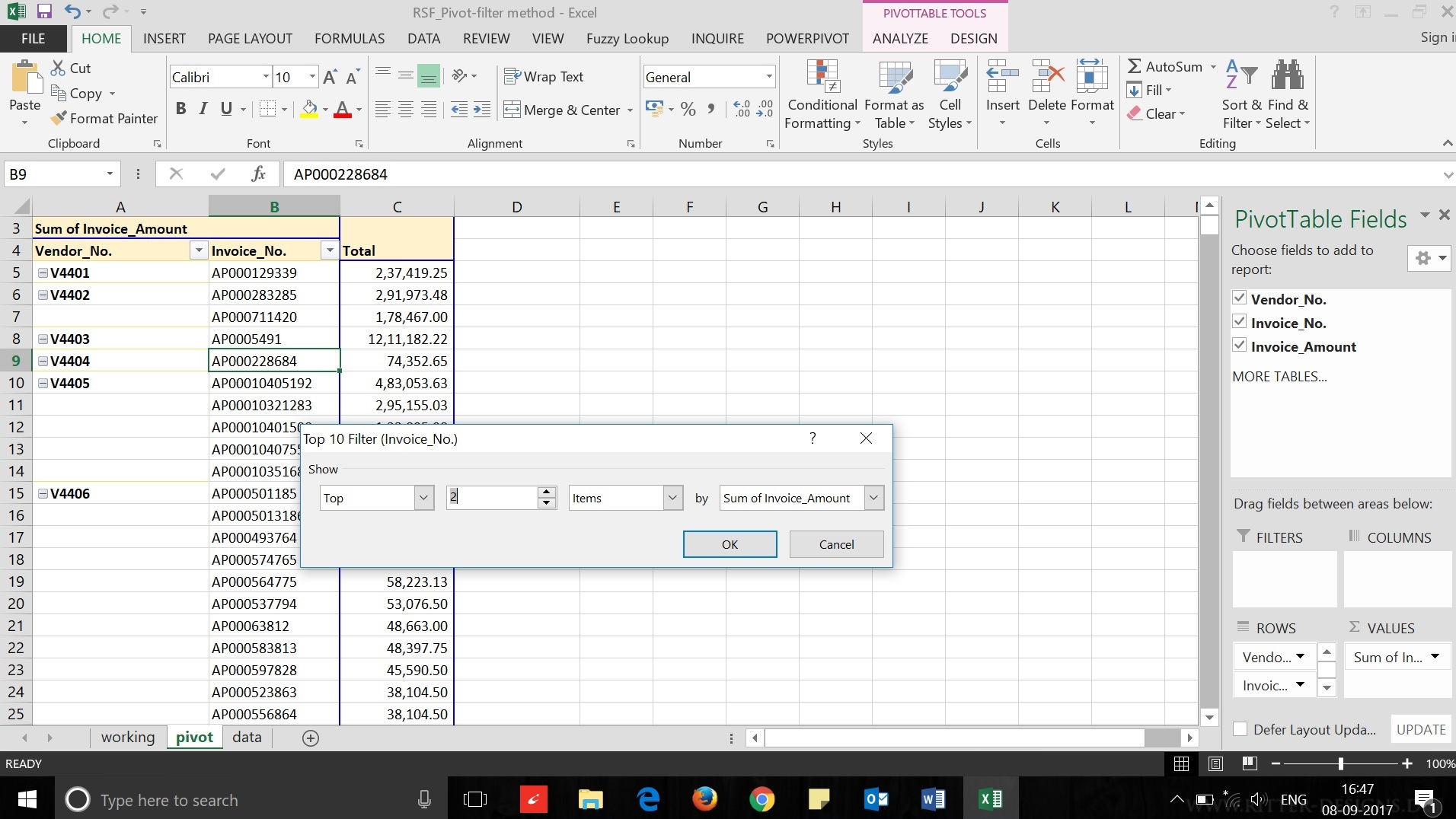 calculating RSF using Pivot and filter