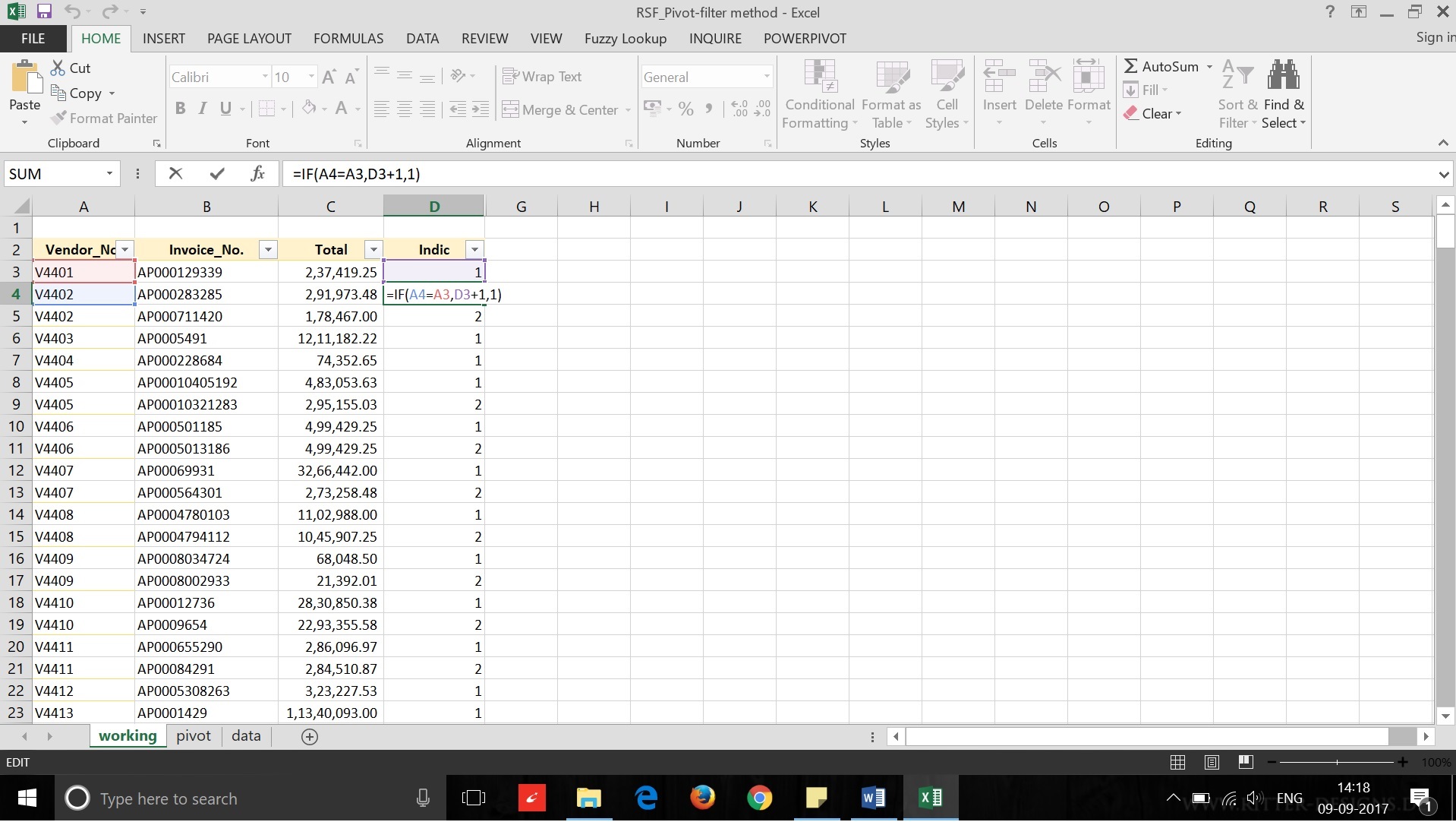 calculating RSF using Pivot and filter