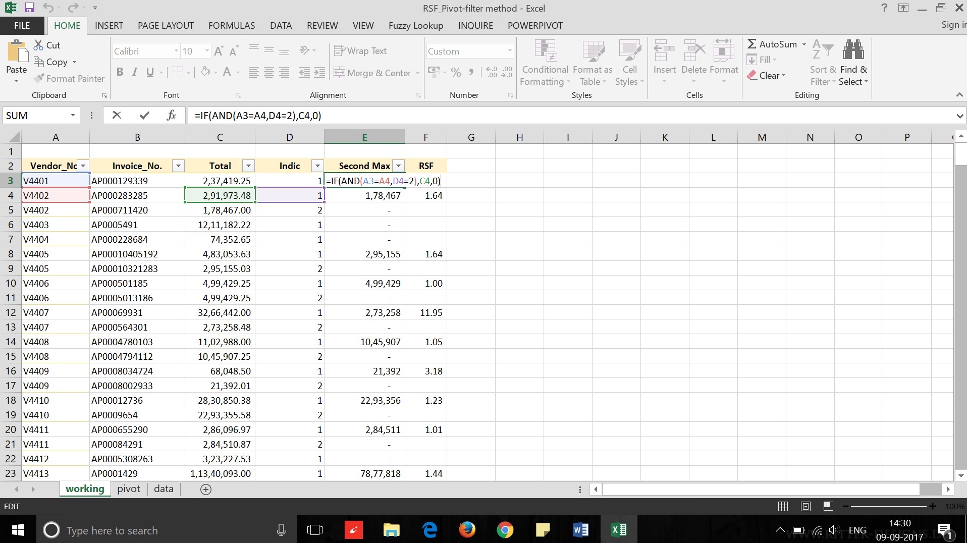 calculating RSF using Pivot and filter